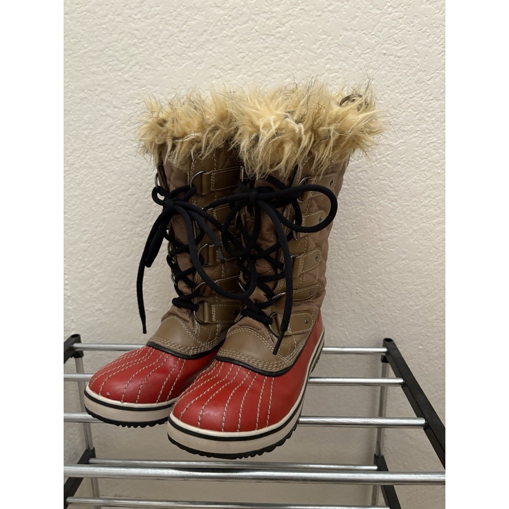 Sorel Tofino Red Tan Quilted Faux Fur Waterproof Winter Boots NL1909-239 Wmns 6